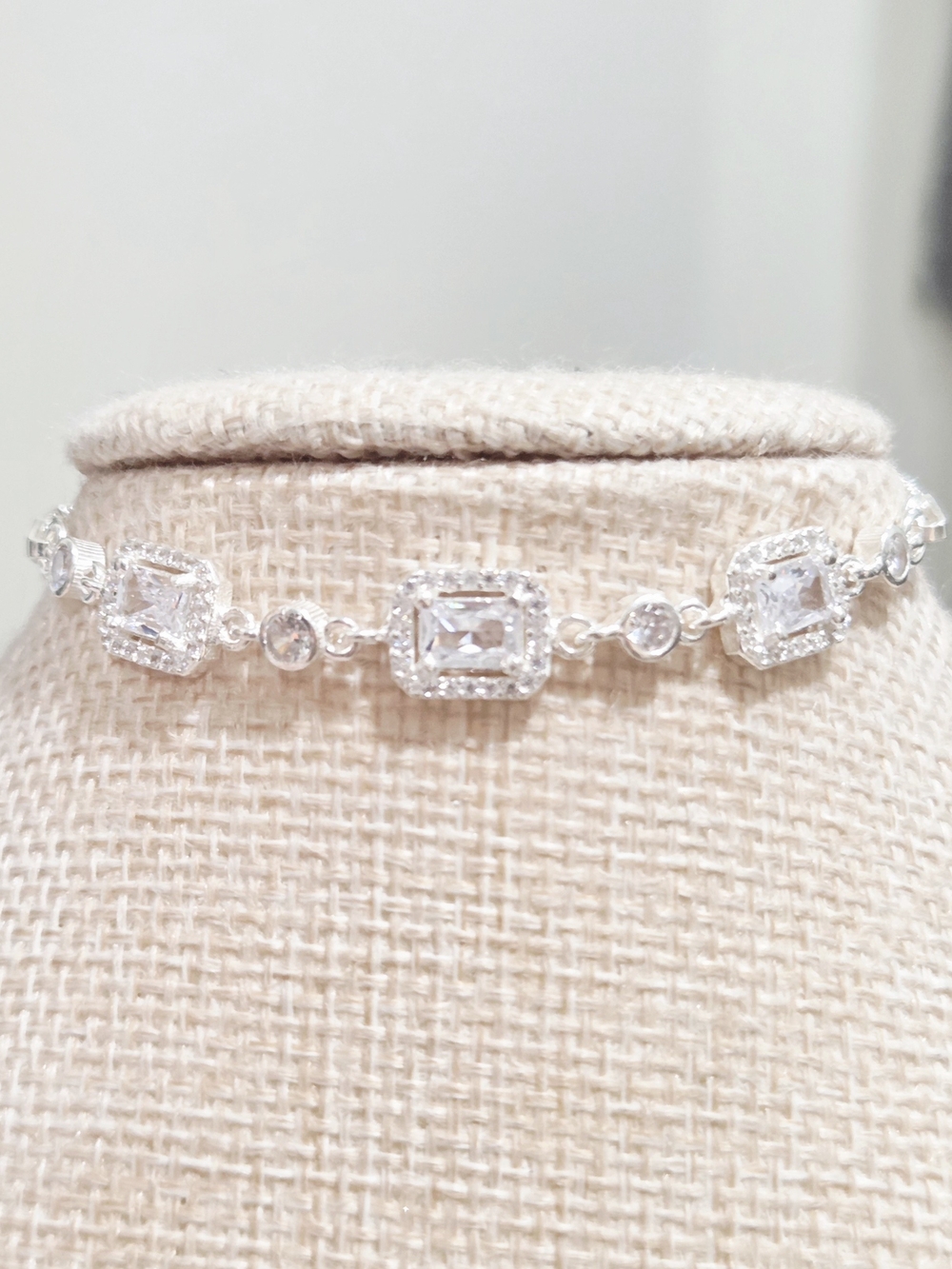 Sterling Silver Link Bracelet - Clear Cubic Zirconia Accent